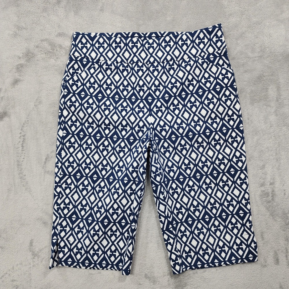 Tribal Shorts Womens 8 Blue Geometric Print Bermuda Pull On Stretch Casual